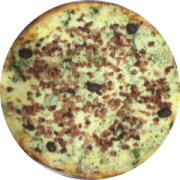 Tradicionais: Escarola c/ mussarela e bacon - Pizza Grande 35cm (Ingredientes: Azeitona, Bacon, Escarola ao Alho, Molho de tomate caseiro, Mussarela, Orégano)