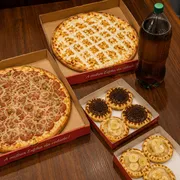 Combos: Combo Família Combinado 3 + Tubaína 2L - 1 Pizza Catufrango 1 Pizza Calabresa, 3 esfihas chocolate, 3 esfihas banana nevada, 1 Tubaína 2L.