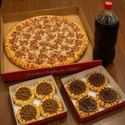 Combos: Combo Família Combinado + Tubaína 2L - 1 Pizza familia Calabresa, 4 esfihas de carne, 4 esfihas de chocolate, 1 Tubaína 2 L.