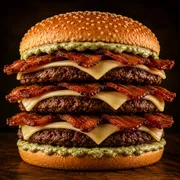 Clássicos Stark 2.0: Triplo burguer - Clássicos Stark 2.0 (Ingredientes: 3 carnes tradicionais, 3 fatias de queijo prato, Molho verde, triplo bacon)