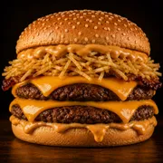 Clássicos Stark 2.0: duplo cheddar - Clássicos Stark 2.0 (Ingredientes: 2 carnes tradicionais, batata palha, cheddar melt, Pão com gergelim, queijo cheddar 4 fatias)