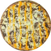 Especiais: Costela Desfiada Com Cheddar - Pizza Pequena (Ingredientes:  Cheddar, Molho de Tomate,  Mussarela, Costela Desfiada,  Orégano)