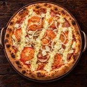 Favoritas: 24 - Anny - Pizza Grande (8 Fatias 35cm) (Ingredientes: Alho Frito, Calabresa, Catupiry, Cebola, Molho de Tomate Italiano, Muçarela, Orégano, Palmito, Tomate)