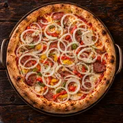 Agridoces e Picantes: 40 - Mexicana - Pizza Grande (8 Fatias 35cm) (Ingredientes: Bacon, Calabresa, Cebola, Molho de Tomate Italiano, Muçarela, Orégano, Pimenta Calabresa, Pimentão)