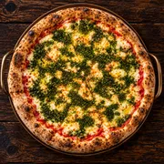 Italianinhas: 19 - Genova - Pizza Grande (8 Fatias 35cm) (Ingredientes: Azeite, Molho de tomate pelati italiani, Molho pesto genovese, Muçarela de Búfala, Orégano)