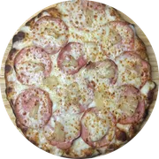Tradicional: Lombo Canadense c/ Abacaxi - Pizza Pequena (Ingredientes: Molho de Tomate,  Mussarela, Lombo Canadense, Abacaxi,  Orégano)