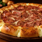 Pizza C/ Borda Recheada: Pizza De Calabresa - Pizza C/ Borda Recheada (Ingredientes: Azeitona, Calabresa, Cebola, Molho De Tomate, Mussarela, Oregano)