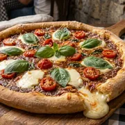 Pizza C/ Borda Recheada: Pizza De marguerita - Pizza C/ Borda Recheada (Ingredientes: Azeitona, Manjericão, Molho De Tomate, Mussarela, Oregano, Tomate)