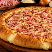 Pizza C/ Borda Recheada: Pizza Americana - Pizza C/ Borda Recheada (Ingredientes: Azeitona, Bacon, Molho De Tomate, Mussarela, Oregano)
