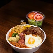 ALMOÇO PRIME: Marmita Prime - Almoço Executivo Prime (Ingredientes: Arroz, bife acebolado, feijão, linguiça, Macarrão Cheddar e Bacon, Ovo Frito, salada, Um refogado (Do Dia), Uma fritura)