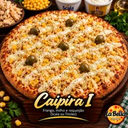 Tradicionais: Caipira 1 - Pizza Grande (Ingredientes: Azeitonas Sem Caroço, Milho Doce, Molho de Tomate Artesanal, Peito de Frango Desfiado, Requeijão Cremoso da Marca Scala ou Tirolez)