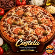 Premium: Costela - Pizza Grande (Ingredientes: Azeitonas Sem Caroço, Cebola, Costela Desfiada, Molho de Tomate Artesanal, Mussarela, Rodelas de Tomate)