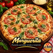 Tradicionais: Marguerita - Pizza Grande (Ingredientes: Azeitonas Sem Caroço, Manjericão Fresco, Molho de Tomate Artesanal, Mussarela Derretida, Parmesão Ralado, Rodelas Frescas de Tomate)