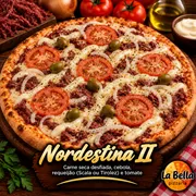 Premium: Nordestina II - Pizza Grande (Ingredientes: Azeitonas Sem Caroço, Carne Seca Desfiada, Molho de Tomate Artesanal, Requeijão Cremoso da Marca Scala ou Tirolez, Rodelas de Cebola, Rodelas de Tomate Fresco)