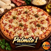 Especiais: Palmito I - Pizza Grande (Ingredientes: Azeitonas Sem Caroço, Bacon Crocante, Molho de Tomate Artesanal, Mussarela Derretida, Palmito)