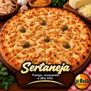 Especiais: Sertaneja - Pizza Grande (Ingredientes: Alho Frito, Azeitonas Sem Caroço, Molho de Tomate Artesanal, Mussarela Derretida, Peito de Frango Desfiado)