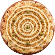 Frango: 32- Frango 1 - Pizza Grande (Ingredientes: Molho de Tomate, Frango, Catupiry, Orégano, Azeitona)