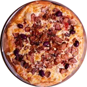 Salgadas: Portuguesa II com Mussarela - Pizza Grande - Salgada (Ingredientes: Mussarela, Calabresa, Cebola, Bacon, Ervilha, Ovos, Presunto Picado)