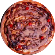 Doces: Abacaxi Flambada Chocolate ao Leite - Pizza Grande - Doce (Ingredientes: Catupiry, Abacaxi, Canela, Leite Condensado, Chocolate ao Leite, Cereja)