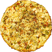 Tradicionais: 02-Milho Verde Refogado - Pizza GRANDE 35 Cm / 8 Fatias (Ingredientes: Milho Verde Refogado, Molho de Tomate, Mussarela, Orégano, Tempero Verde)