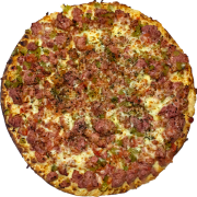 PIZZAS ESPECIAIS: 62-Texana - Pizza INDIVIDUAL 20 Cm /2 Fatias (Ingredientes: Calabresa, Cebola, Cheddar, Molho de Tomate, Mussarela, Orégano, Ovo, Pimenta Calabresa)