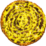 Tradicionais: 50-Alcatra na Mostarda - Pizza INDIVIDUAL 20 Cm /2 Fatias (Ingredientes: Alcatra, Molho de Mostarda, Molho de Tomate, Mussarela, Orégano)