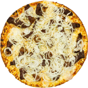 PIZZAS ESPECIAIS: 74-Picanha Acebolada - Pizza INDIVIDUAL 20 Cm /2 Fatias (Ingredientes: Cebola Refogada, Molho de Tomate, Mussarela, Orégano, Picanha)