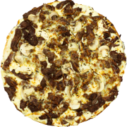 PIZZAS ESPECIAIS: 68-Mignon - Pizza INDIVIDUAL 20 Cm /2 Fatias (Ingredientes: Catupiry, Champignon, Filé Mignon, Molho, Mussarela, Orégano)