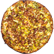 Tradicionais: 01-Milho Verde C/ Bacon - Pizza GRANDE 35 Cm / 8 Fatias (Ingredientes: Bacon, Milho Verde, Molho de Tomate, Mussarela, Orégano)