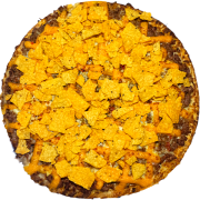 Tradicionais: 58-Nachos - Pizza INDIVIDUAL 20 Cm /2 Fatias (Ingredientes: Carne Moída, Cheddar, Molho de Pimenta Especial, Mussarela, Nachos(Doritos))