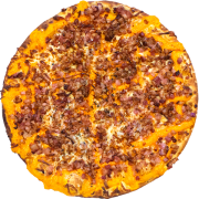 Tradicionais: 20-Bacon C/ Cheddar - Pizza INDIVIDUAL 20 Cm /2 Fatias (Ingredientes: Bacon, Cheddar, Molho, Mussarela, Orégano)