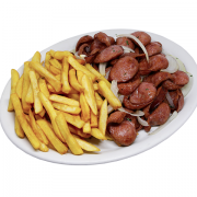 Porções Fritas: Calabresa c/ (Fritas). - Porção de Calabresa c/ Batata Frita