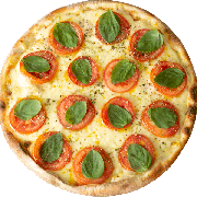 Tradicionais: Marguerita - Pizza Individual (Ingredientes: Manjericão, Molho, Mussarela, Orégano, Tomate)