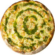 Especiais: Gambero - Pizza Individual (Ingredientes: Camarão, Molho Pesto, Molho Pomodoro, Mussarela, Orégano)