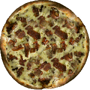 Especiais: Filé Mignon C/ barbecue e Bacon - Pizza Individual (Ingredientes: Barbecue, Filé Mignon, Mussarela, Tiras de Bacon, Orégano)