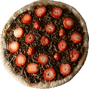 Doces: Morango C/ Chocolate Preto - Pizza Individual (Ingredientes: Morango, Chocolate Preto, Leite Condensado)