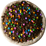 Doces: Confete - Pizza Individual (Ingredientes: Chocolate Preto, Confete, Leite Condensado)