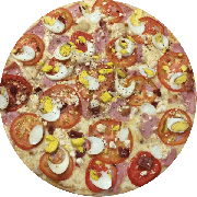 Especiais: Romana - Pizza Grande (Ingredientes: Bacon, Molho, Mussarela, Ovos, Presunto, Ricota, Tomate)