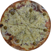 Variadas: 46-Lampião - Pizza Grande (Ingredientes: Azeitona, Carne Seca, Cebola, Molho de Tomate, Mussarela, Orégano)