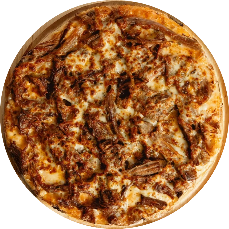 Tradicionais: Costela Defumada Molho Tártaro - Pizza Grande (Ingredientes: costela de boi defumada, Molho de Tomate, Molho Tártaro, Muçarela, Orégano)