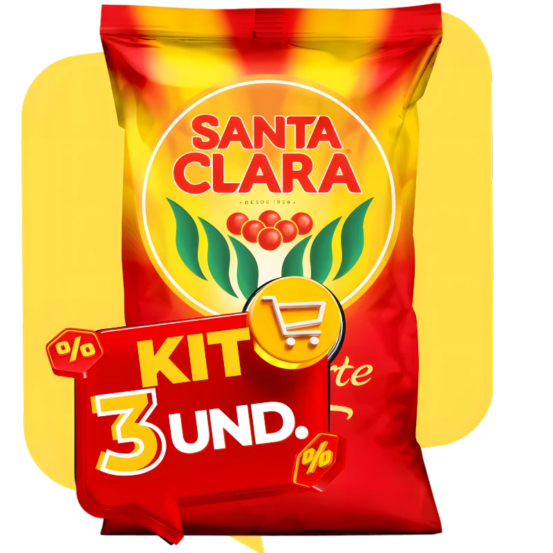 Café: Café Extra Forte Santa Clara Pacote 250g- Kit c/ 3 Und. (Economize 10%) - validade 26/09/2027- L 10 - O Café Torrado e Moído Santa Clara Extra Forte é a escolha ideal para quem busca uma bebida robusta, com sabor intenso e encorpado. Produzido a partir dos melhores grãos cafeeiros do Brasil, esse café oferece uma experiência de sabor duradouro e enérgico. Seu aroma forte e presença marcante fazem dele a bebida perfeita para começar o dia com intensidade. Aproveite o Kit com 3 unidades e ganhe 10% de desconto.