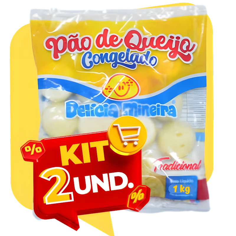 Conforto e Lanche: Pão de Queijo DELICIA MINEIRA 1Kg. - Kit com 2 Unid. (Economize 5%) -validade 09/03/2027- L 5872M1 - O pão de queijo é uma iguaria tradicional de Minas Gerais feita com polvilho, ovos, leite e queijo (como meia-cura, parmesão ou mussarela) e tornou-se um queridinho em todas as casas brasileira. Aproveite o Kit com 2 unidades e ganhe 5% de desconto.