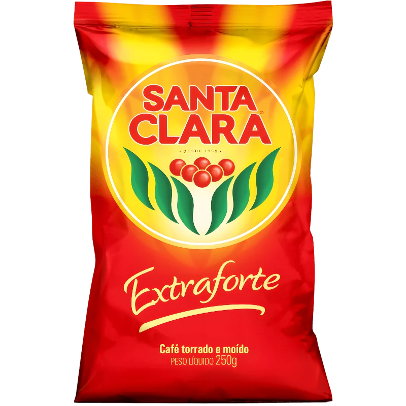 Café: Café Extra Forte Santa Clara Pacote 250g - validade 26/09/2027- L 1097278 - O Café Torrado e Moído Santa Clara Extra Forte é a escolha ideal para quem busca uma bebida robusta, com sabor intenso e encorpado. Produzido a partir dos melhores grãos cafeeiros do Brasil, esse café oferece uma experiência de sabor duradouro e enérgico. Seu aroma forte e presença marcante fazem dele a bebida perfeita para começar o dia com intensidade.