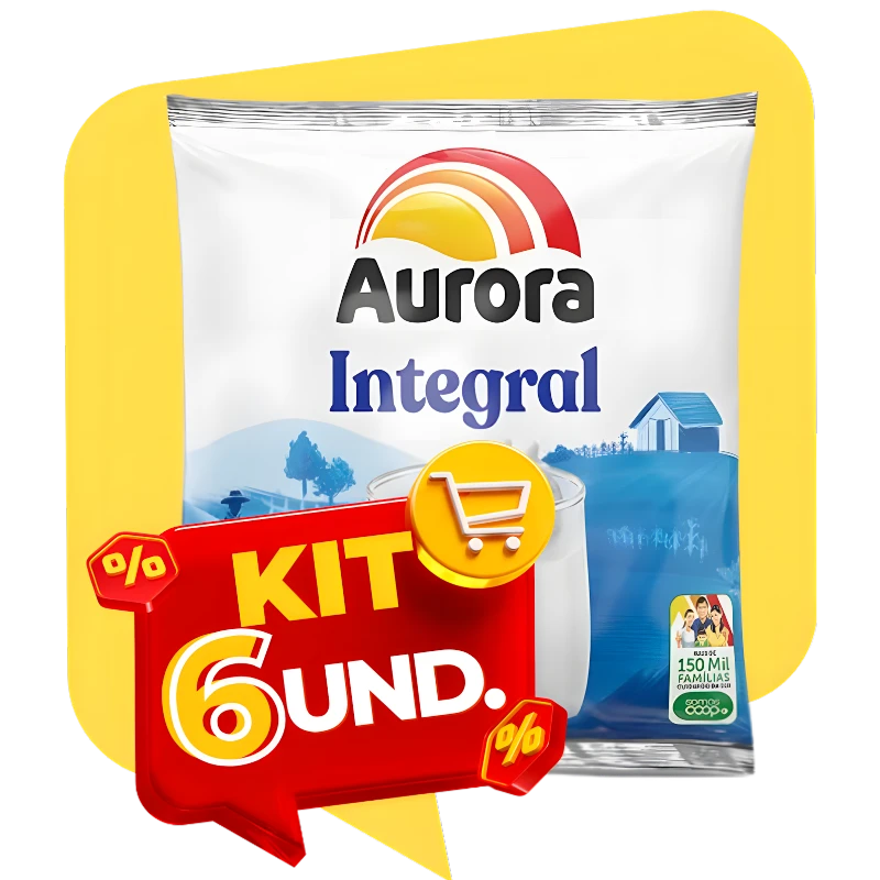 Mercearia: Leite em Pó Integral Aurora 200g - Kit c/ 6 Unid. (Economize 10%) - val.: 25/07/2027- L 202672512 - Humm, que delícia! O Leite em pó da Aurora além de delicioso e encorpado é fácil de diluir, é fonte cálcio e proteínas. Rápido e de fácil preparo. Aproveite o Kit com 6 unidades e ganhe 10% de desconto.