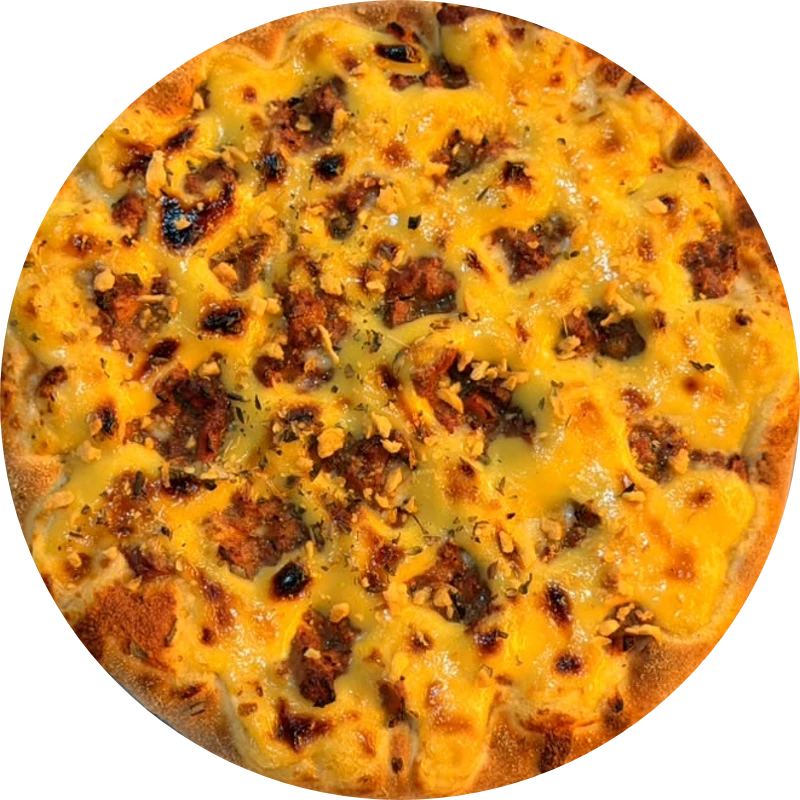 Especiais da Guede`s: Filé Supremo - Pizza Grande (Ingredientes: Molho de tomate Artesanal, iscas de filé suculento, Muçarela, Molho supremo da casa (contém mostarda e mel em sua composição), Alho frito crocante, Orégano)