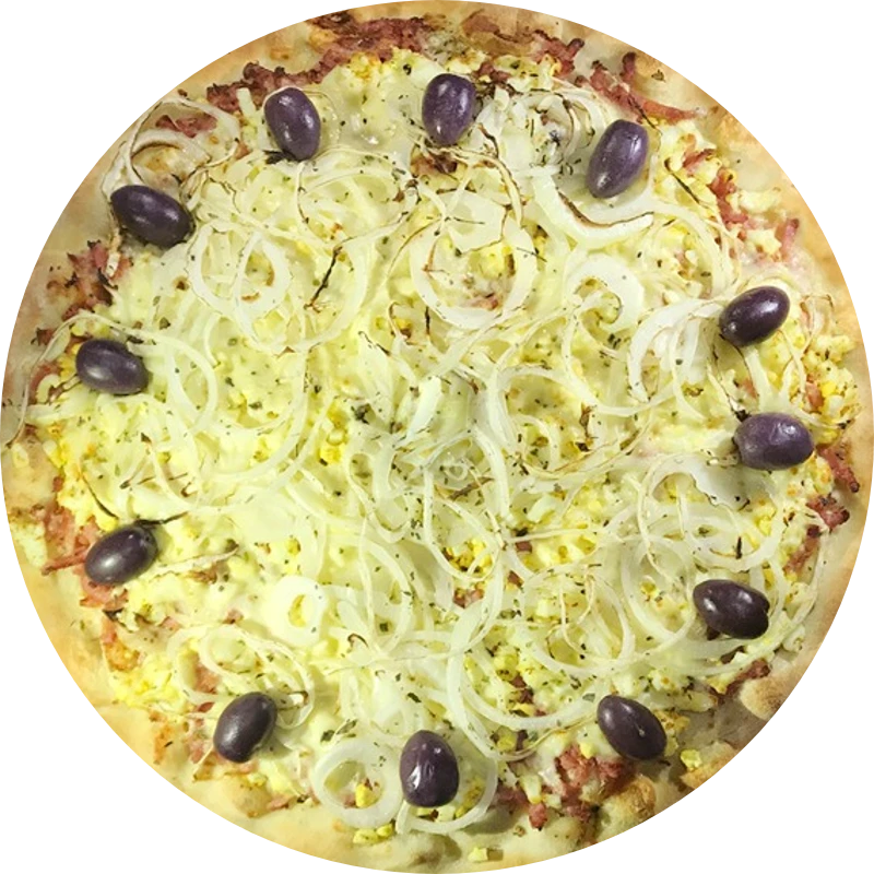 Tradicionais da Guede`s: Portuguesa - Pizza Grande (Ingredientes: Molho de tomate Artesanal, Calabresa Moída, Muçarela, ovos em pedaços, cebola em fatias, Azeitona inteira, Orégano)