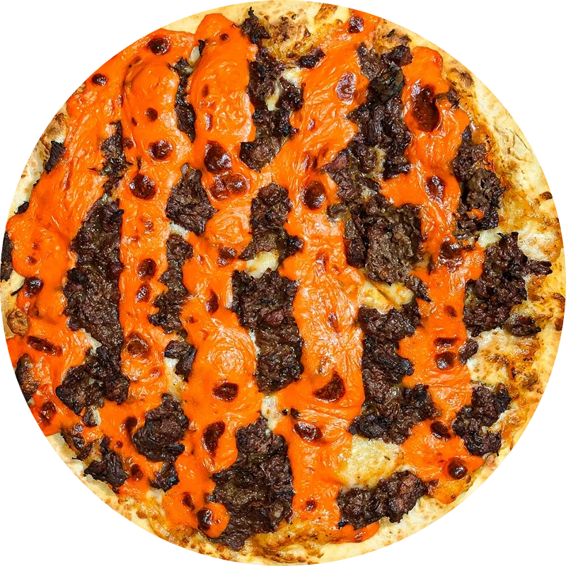 Tradicionais da Guede`s: Filé com Cheddar - Pizza Grande (Ingredientes: Molho de tomate Artesanal, iscas de filé suculento, Muçarela, Cheddar, Orégano)
