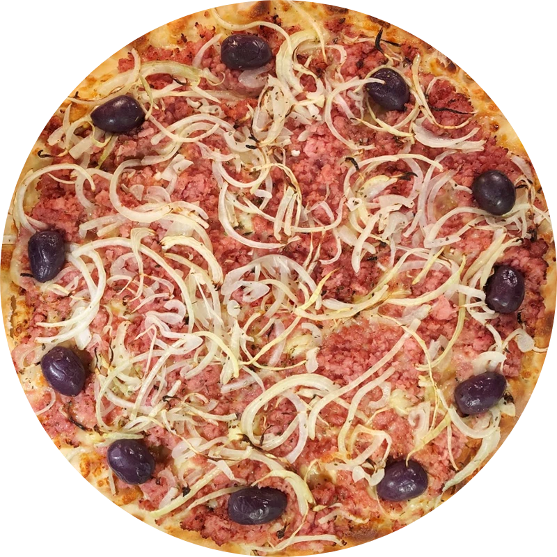 Tradicionais da Guede`s: Toscana - Pizza Grande (Ingredientes: Molho de tomate Artesanal, Calabresa Moída, Muçarela, cebola em fatias, Azeitona inteira, Orégano)