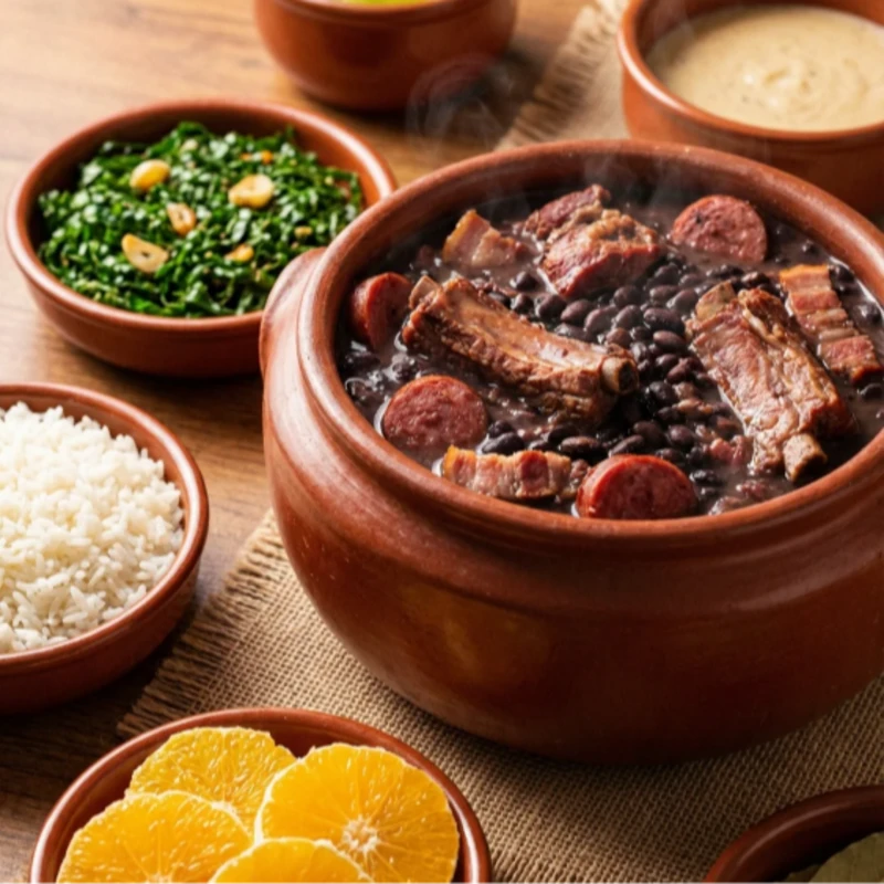 Marmitas (Novo Cardápio): Feijoada - Marmitas (Novo Cardápio) (Ingredientes: Arroz, Couve, farofa, Laranja)