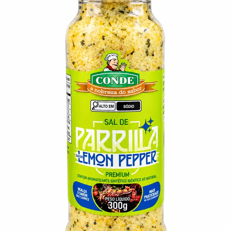 Sal Grosso e Temperos: Sal De Parrilha - Lemon Pepper - 300g